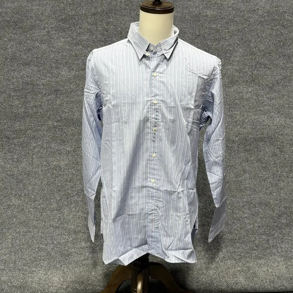 Polo Ralph Lauren Shirt Mens 17 34/35 Blue Stripe Douglas Long Sleeve Dress